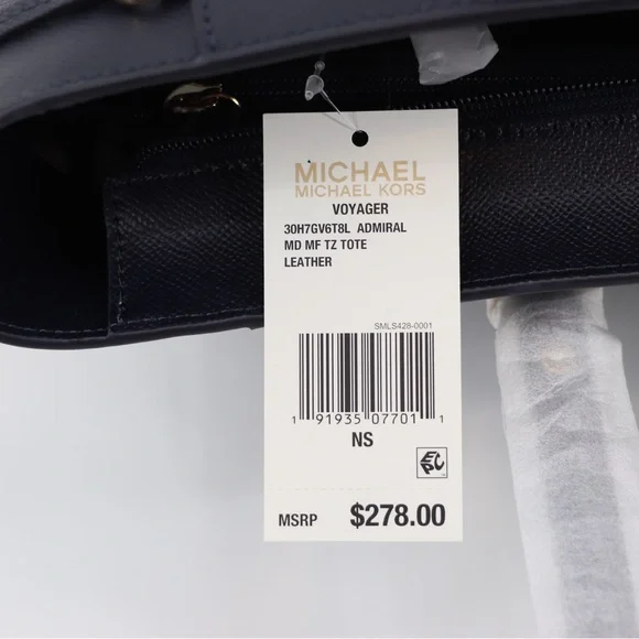 Michael Kors Voyager Leather Tote Shoulder Bag Admiral Blue Navy - Picture 16 of 16